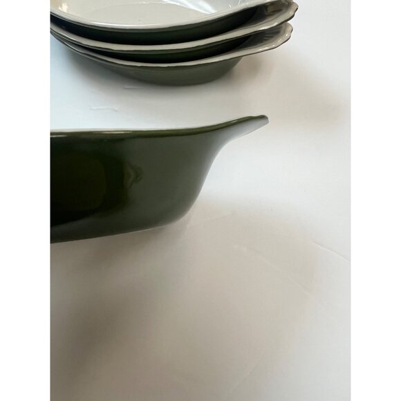Set Of 4 Hall 528 Oval Green & White Ceramic Baking Dishes Made In USA Vintage - Picture 6 of 8